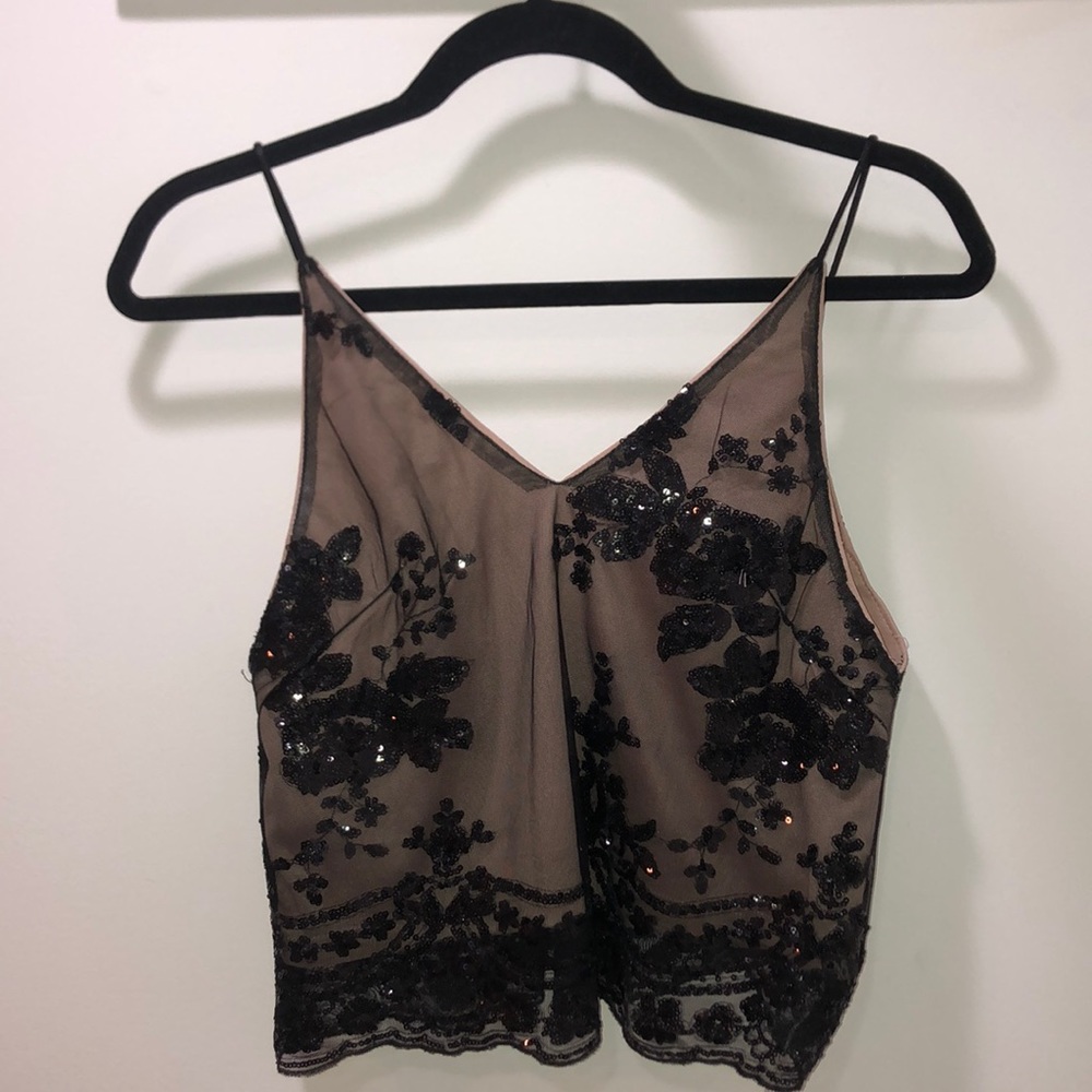 Beaded cropped tank going out shirt